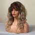 Curly Synthetic Wigs for White Women Medium Length Ombre Brown Blonde Wigs with Bangs High Temperature Cosplay Hair Wigs For Black Women Halloween Party