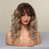 Curly Synthetic Wigs for White Women Medium Length Ombre Brown Blonde Wigs with Bangs High Temperature Cosplay Hair Wigs For Black Women Halloween Party