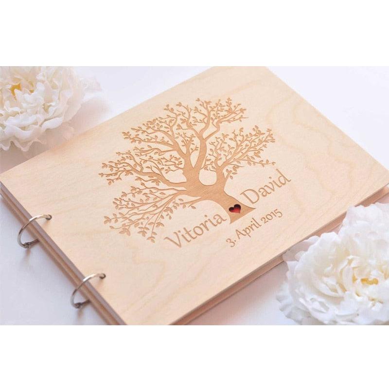 Custom Engraved Classic Oak Tree Wood Wedding Guest Book Rustic Wedding Decor Paper Photo Album Scrapbook Paper Baby Family Scrapbook Albums Family Anniversary Gift For Couple