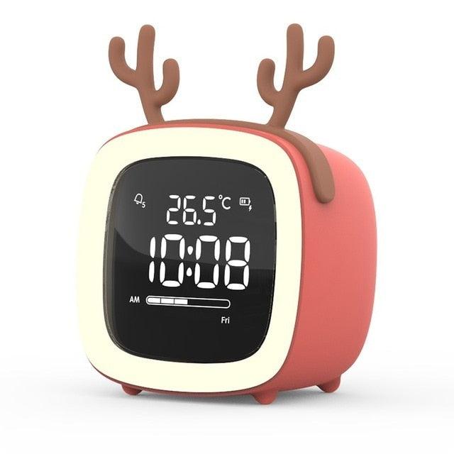 Cut Digital Alarm Clock Cartoon Night Light Desk Alarm Clock Cute Toddler Alarm Clock Dimming Sleep Training Clock with Night Light Kids Wake Up Clock USB Rechargeable Easy Setting Kids Clocks for Bedrooms Rechargeable Battery Christmas gift for Kids