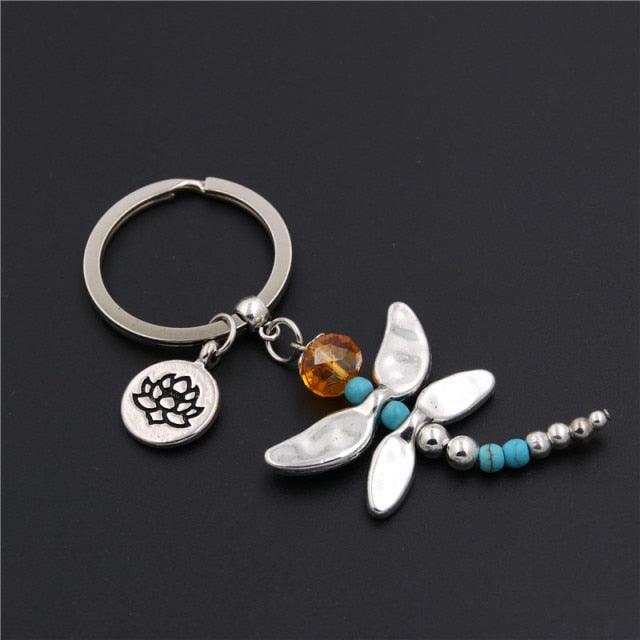 Cute Animal Collection Dragonfly Charms With Lotus Keychains Silver Animal Charm Jewelry Cross Keyring Butterfly Pendant Key Chain For Women Jewelry Dragonfly Keychain Dragonfly Pendants Keyring Chain Sparkling Key Ring Charm