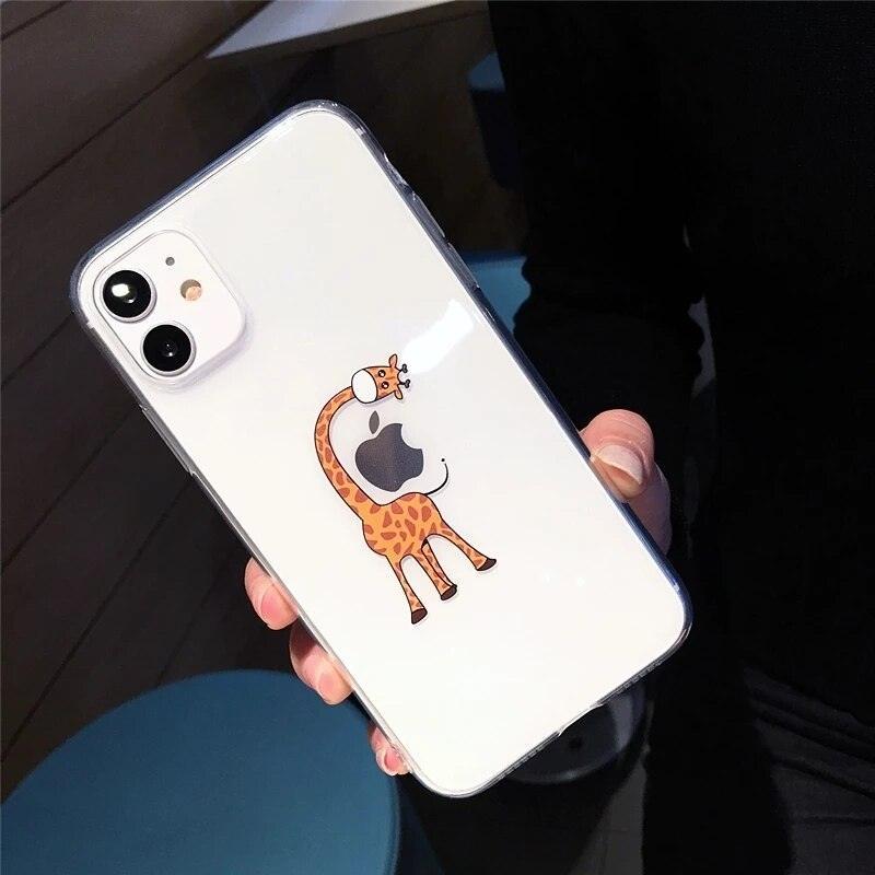 Cute Animal Giraffe Transparent Case For iPhone 13 Pro Max 12 Mini 11 X XS XR 7 8 Plus Couple Clear Soft Crystal Clear Lovely Phone Case Stylish Soft Flexible Cover Shockproof Protective Cases for Girls