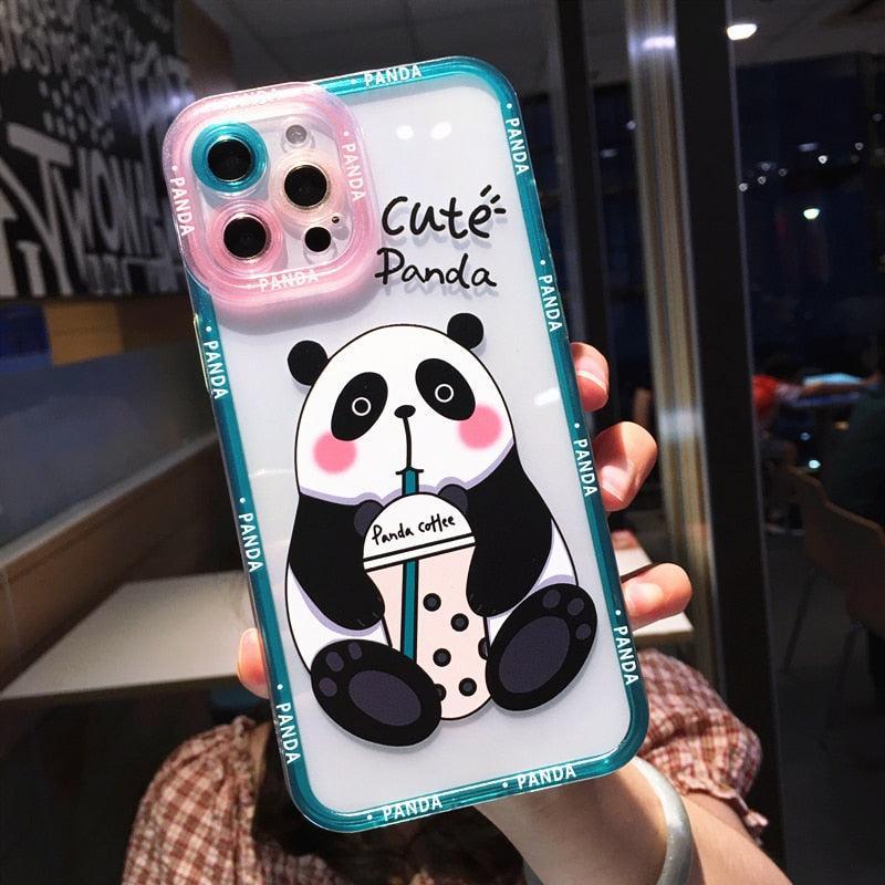 Cute Animal Panda Bear Phone Case For iPhone 14 Pro Max 13 12 11 X XS XR 7 8 Plus Transparent Soft Shockproof Camera Lens Protection Soft Silicone Shockproof Phone Case for iPhone