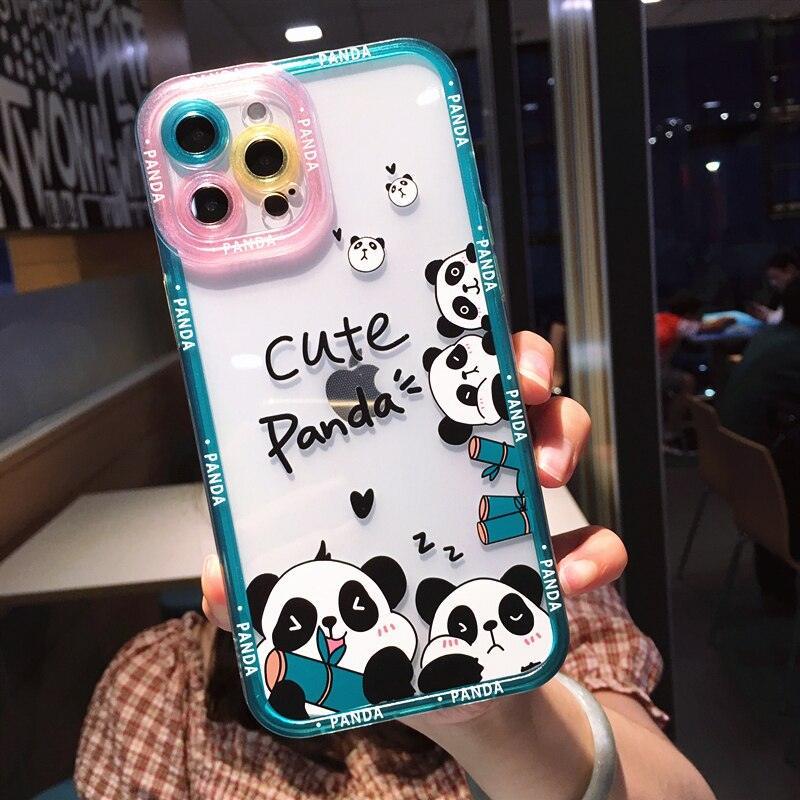 Cute Animal Panda Bear Phone Case For iPhone 14 Pro Max 13 12 11 X XS XR 7 8 Plus Transparent Soft Shockproof Camera Lens Protection Soft Silicone Shockproof Phone Case for iPhone