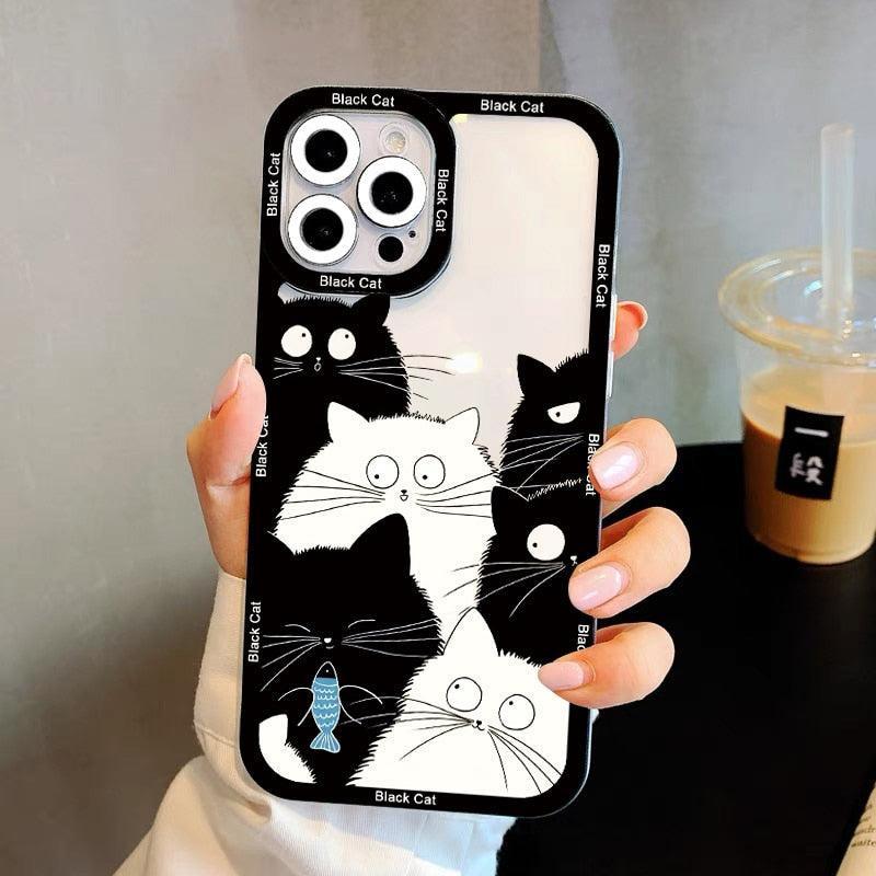 Cute Black Cat Clear Phone Cases for iphone 8 7 Plus SE XR X XS 13 12 11 14 Pro MAX Cute Black Cat for Women Girls Kids Clear Cute Shockproof Back Protective Cover for iPhone