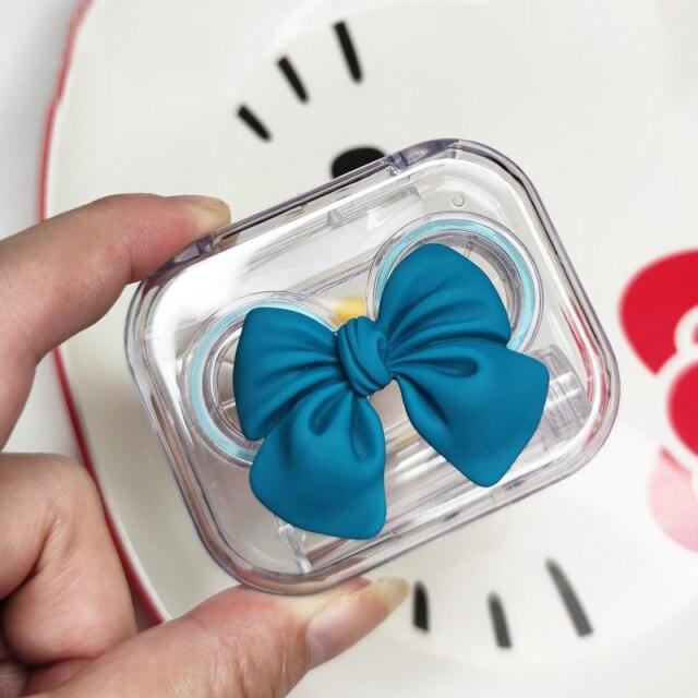 Cute Bowknot Contact Lenses Case Plastic Include Tweezers Suction Set Portable Contact Lens Storage Mini Container Contact Lens Holder Portable Contacts Container Storage Kit