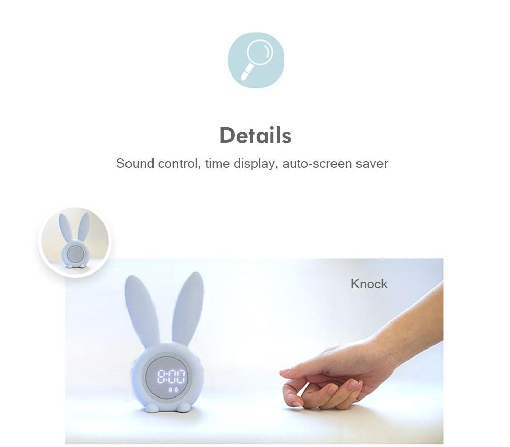 Cute Bunny Ear LED Digital Alarm Clock Electronic Kids Alarm Clock for Kids Children's Alarm Clocks for Girls Boys Bedroom Night Light for Kids Touch Control and Snoozing with USB Sound Control Rabbit Night Lamp Desk Clock Home Decoration