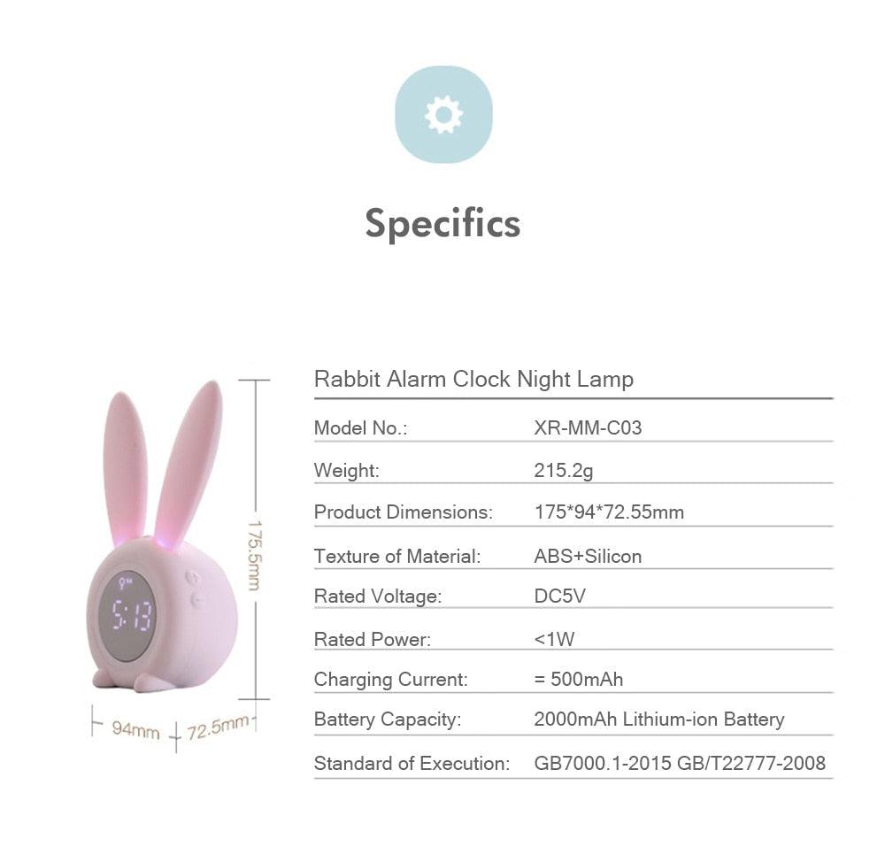 Cute Bunny Ear LED Digital Alarm Clock Electronic Kids Alarm Clock for Kids Children's Alarm Clocks for Girls Boys Bedroom Night Light for Kids Touch Control and Snoozing with USB Sound Control Rabbit Night Lamp Desk Clock Home Decoration