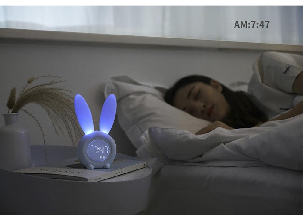 Cute Bunny Ear LED Digital Alarm Clock Electronic Kids Alarm Clock for Kids Children's Alarm Clocks for Girls Boys Bedroom Night Light for Kids Touch Control and Snoozing with USB Sound Control Rabbit Night Lamp Desk Clock Home Decoration