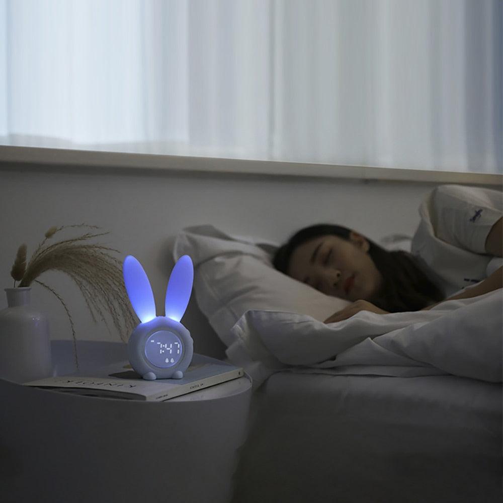 Cute Bunny Ear LED Digital Alarm Clock Electronic Kids Alarm Clock for Kids Children's Alarm Clocks for Girls Boys Bedroom Night Light for Kids Touch Control and Snoozing with USB Sound Control Rabbit Night Lamp Desk Clock Home Decoration