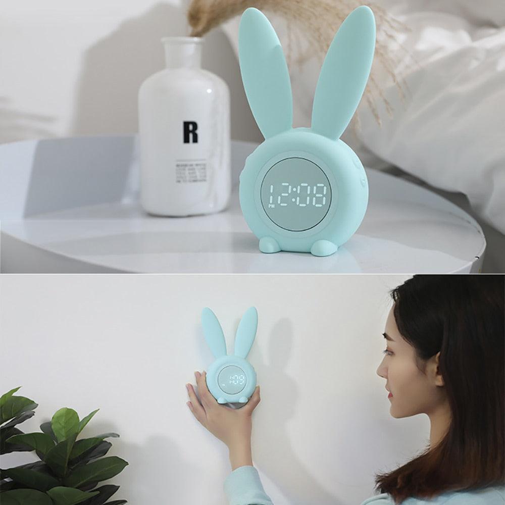 Cute Bunny Ear LED Digital Alarm Clock Electronic Kids Alarm Clock for Kids Children's Alarm Clocks for Girls Boys Bedroom Night Light for Kids Touch Control and Snoozing with USB Sound Control Rabbit Night Lamp Desk Clock Home Decoration