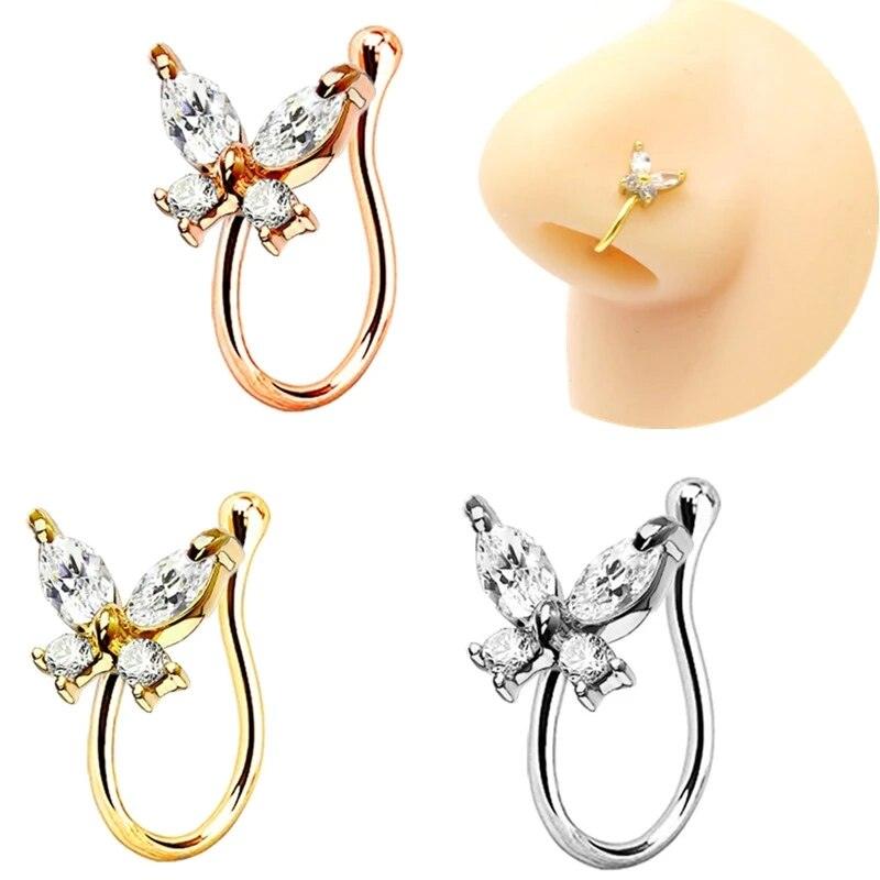 Cute Bunny Nose Ring Clip On Nose Cross Stainless Steel Heart Non Piercing Butterfly Nose Cuff Clip Cuff Clip Brand Design Bunny Nose Non Pierced Without Hole Nose Ring Clip On Nose Hoop Ring Stainless Steel Non-Piercing Jewelry Piercing Nez