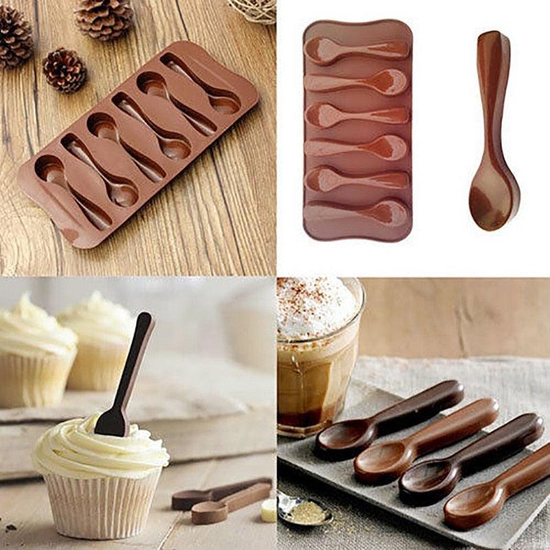 Cute Cake Mold Good Quality Chocolate Six Spoons Mould Mold Silicone Baking Cake Decorating Topper Candy Spoon Shape Mold Food Grade Silicone Cake Molds Chocolate Ice Jelly Mold Party Decor Homemade Cupcake Candy Bake Ware Baking Tool