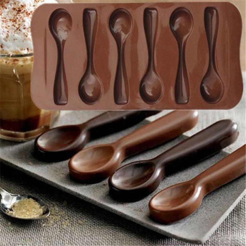 Cute Cake Mold Good Quality Chocolate Six Spoons Mould Mold Silicone Baking Cake Decorating Topper Candy Spoon Shape Mold Food Grade Silicone Cake Molds Chocolate Ice Jelly Mold Party Decor Homemade Cupcake Candy Bake Ware Baking Tool