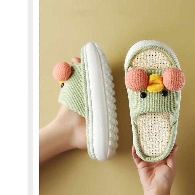 Cute Cartoon All Season Slippers Duck Shape Open Toe Indoor Shoes Women Flip Flops Cotton Slippers Women's House Memory Foam Soft Open Toe Anti-Slip Indoor Outdoor Casual Home Shoes