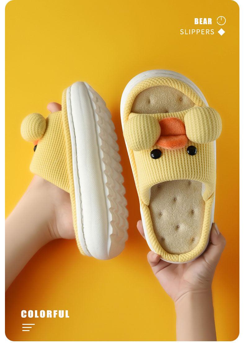 Cute Cartoon All Season Slippers Duck Shape Open Toe Indoor Shoes Women Flip Flops Cotton Slippers Women's House Memory Foam Soft Open Toe Anti-Slip Indoor Outdoor Casual Home Shoes