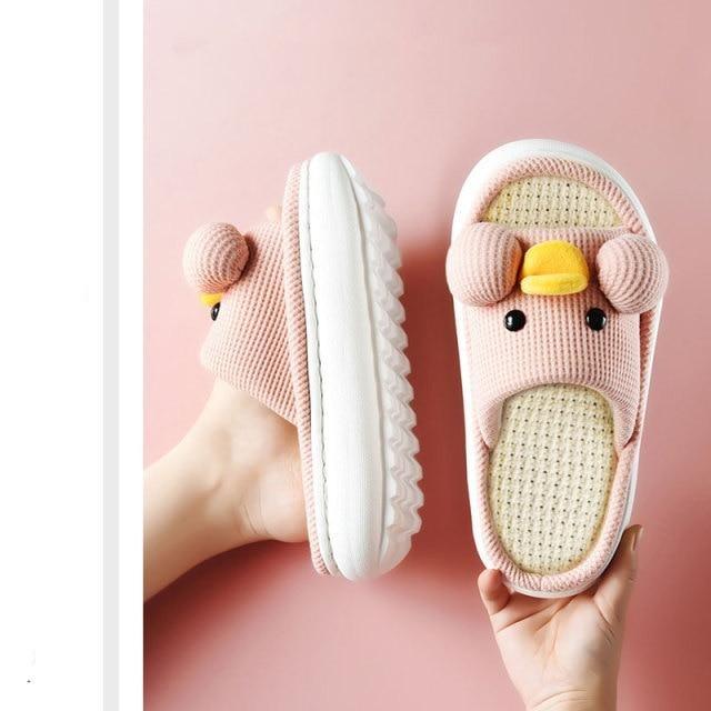 Cute Cartoon All Season Slippers Duck Shape Open Toe Indoor Shoes Women Flip Flops Cotton Slippers Women's House Memory Foam Soft Open Toe Anti-Slip Indoor Outdoor Casual Home Shoes