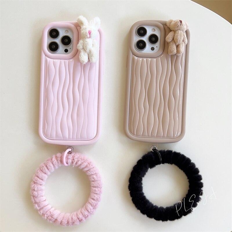 Cute Cartoon Bear Rabbit Wristband Phone Case For iPhone 14 13 12 11 Pro Max Bracelet Cover For iPhone Pretty Wristband Design Fashion Funny Aesthetic Phone Cases Cover for iPhone