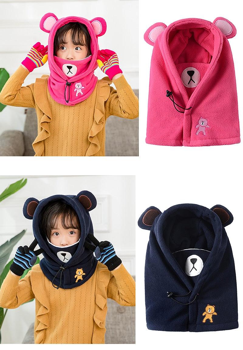 Cute Cartoon Children Winter Animal Bear Ski Masks Hats Kids Baby Thermal Fleece Balaclava Face Beanies Warmer Skellies Hats Kids Winter Fleece Warmer Balaclava Cap Thermal Tactical Military Helmet Windproof Full Face Mask Cover Ski Beanies