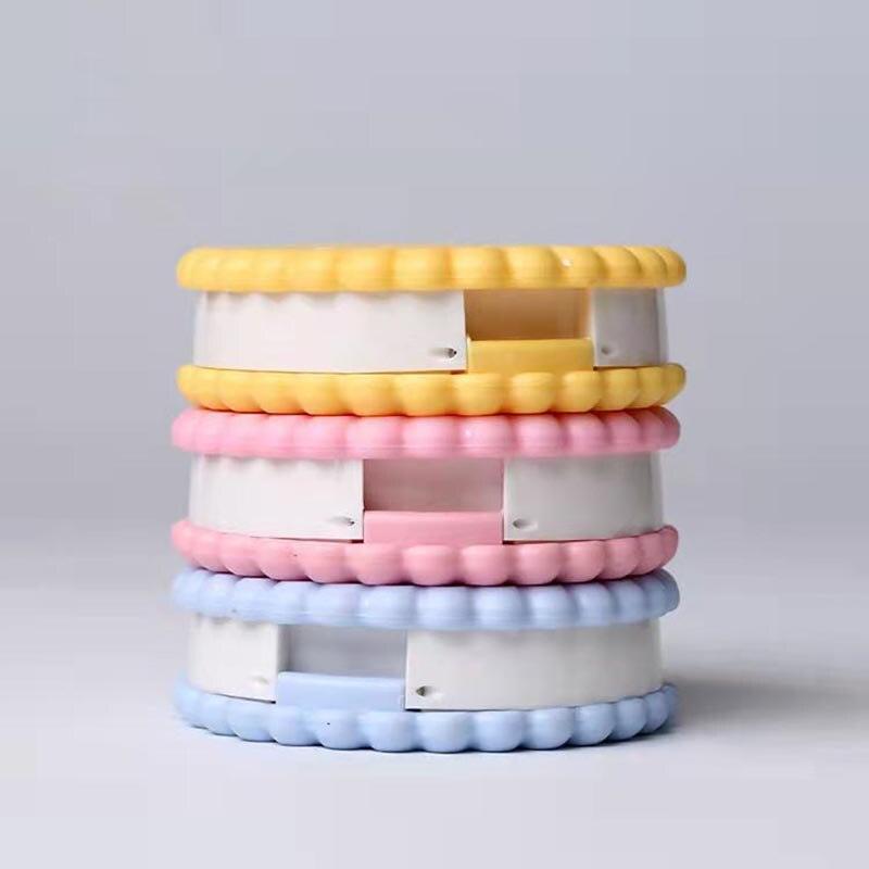 Cute Cookie Double Contact Lenses Box Blue Yellow Pink Contact Lens Case For Eyes Care Kit Holder Container Portable Travel Cookie Shaped Contact Lens Case Travel Contact Lens Box With Mirror Eye Care Kit Holder