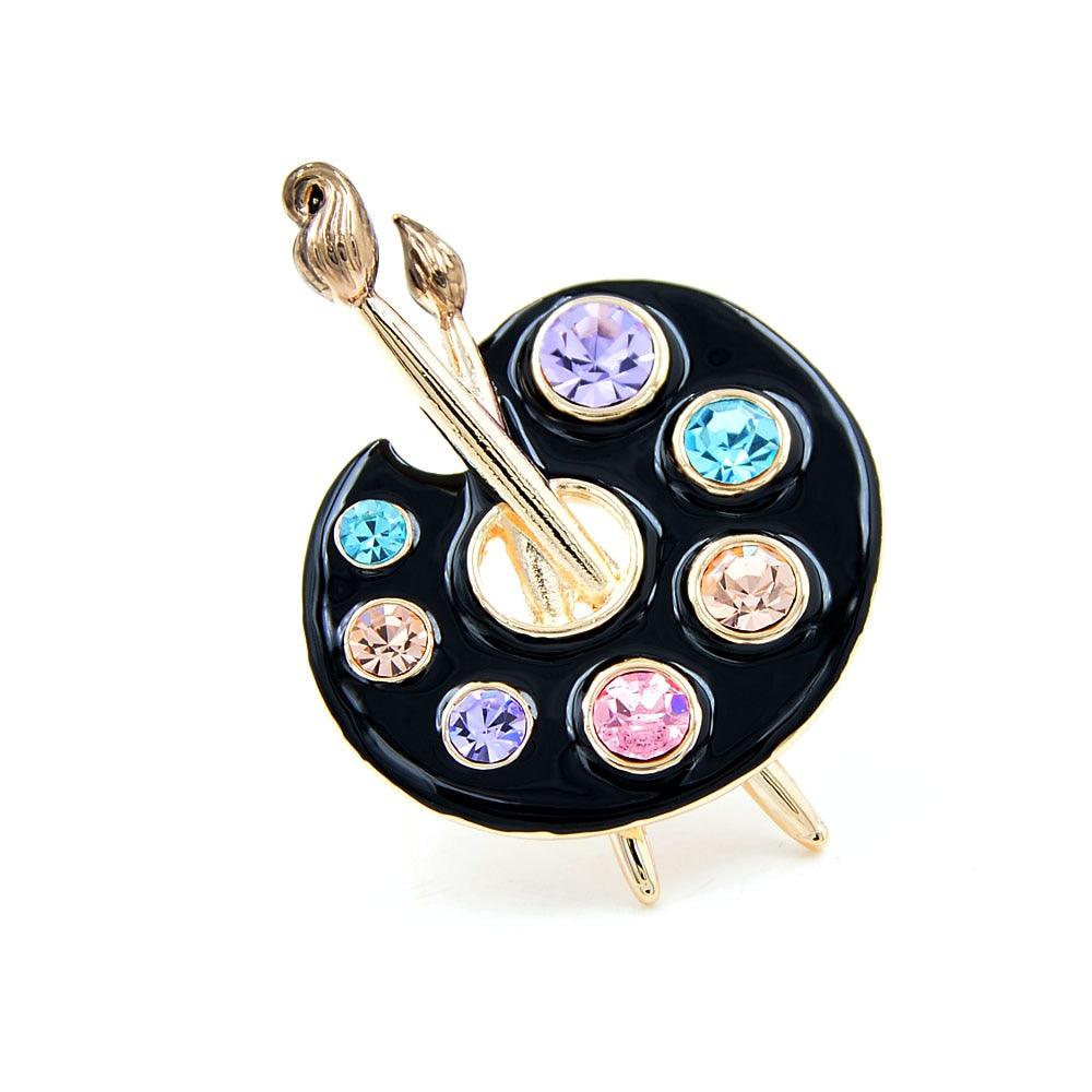 Cute Draw Palette Brooch Creative Rhinestone Pins Women Accessories New Style Luxury Scarf Sweater Shirt Brooch Pin Draw Palette Shape Women's Brooch Pins Fashion Jewelry Accessories