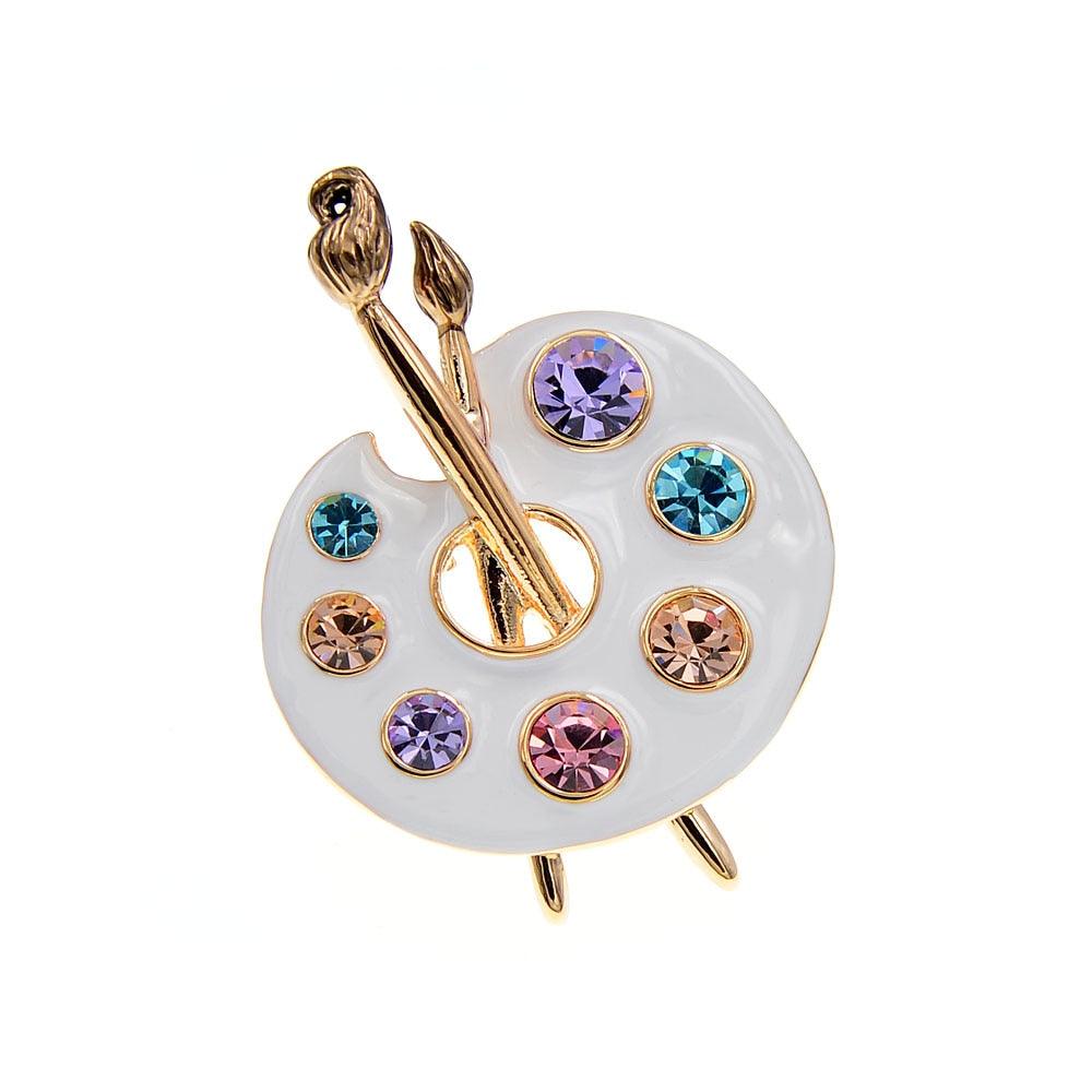 Cute Draw Palette Brooch Creative Rhinestone Pins Women Accessories New Style Luxury Scarf Sweater Shirt Brooch Pin Draw Palette Shape Women's Brooch Pins Fashion Jewelry Accessories