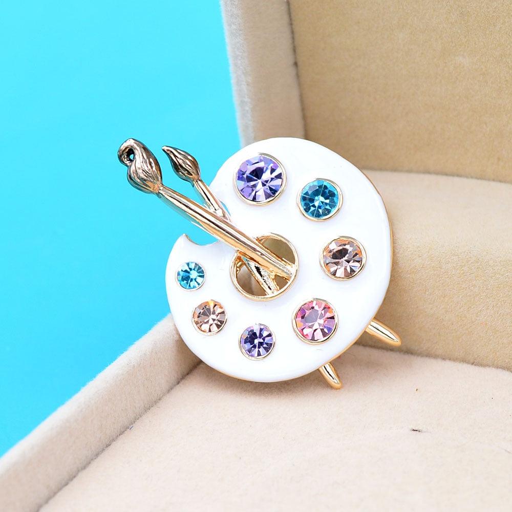 Cute Draw Palette Brooch Creative Rhinestone Pins Women Accessories New Style Luxury Scarf Sweater Shirt Brooch Pin Draw Palette Shape Women's Brooch Pins Fashion Jewelry Accessories