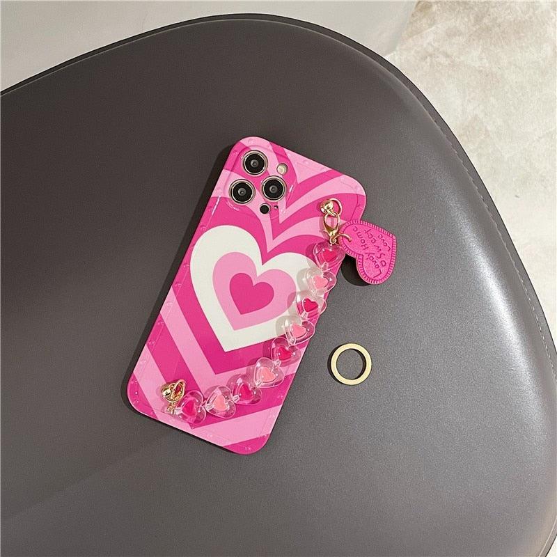 Cute Heart Chain Cute Case Luxury 3D Love Heart Wristband Girl Soft Case For iPhone 14 13 11 12 Pro Max 7 8 Plus Xr X Xs Silicone Phone Cover  Cute Case Luxury Hearts Case Camera Cover Protective Soft Slim Girly Case Designed for iPhone