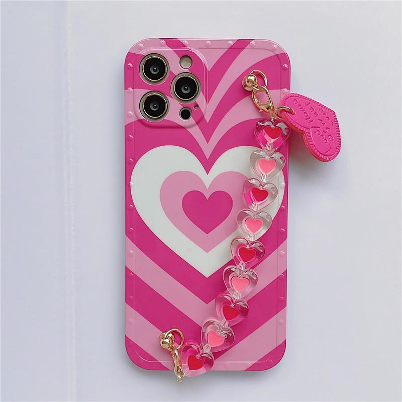 Cute Heart Chain Cute Case Luxury 3D Love Heart Wristband Girl Soft Case For iPhone 14 13 11 12 Pro Max 7 8 Plus Xr X Xs Silicone Phone Cover  Cute Case Luxury Hearts Case Camera Cover Protective Soft Slim Girly Case Designed for iPhone