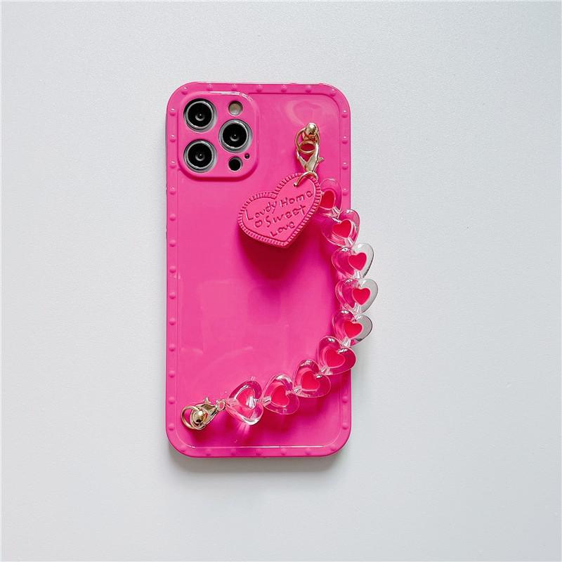 Cute Heart Chain Cute Case Luxury 3D Love Heart Wristband Girl Soft Case For iPhone 14 13 11 12 Pro Max 7 8 Plus Xr X Xs Silicone Phone Cover  Cute Case Luxury Hearts Case Camera Cover Protective Soft Slim Girly Case Designed for iPhone