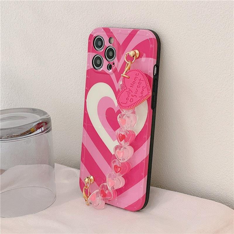 Cute Heart Chain Cute Case Luxury 3D Love Heart Wristband Girl Soft Case For iPhone 14 13 11 12 Pro Max 7 8 Plus Xr X Xs Silicone Phone Cover  Cute Case Luxury Hearts Case Camera Cover Protective Soft Slim Girly Case Designed for iPhone