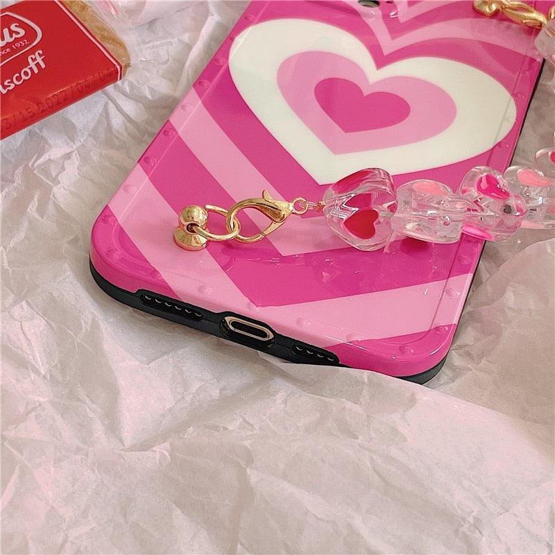 Cute Heart Chain Cute Case Luxury 3D Love Heart Wristband Girl Soft Case For iPhone 14 13 11 12 Pro Max 7 8 Plus Xr X Xs Silicone Phone Cover  Cute Case Luxury Hearts Case Camera Cover Protective Soft Slim Girly Case Designed for iPhone