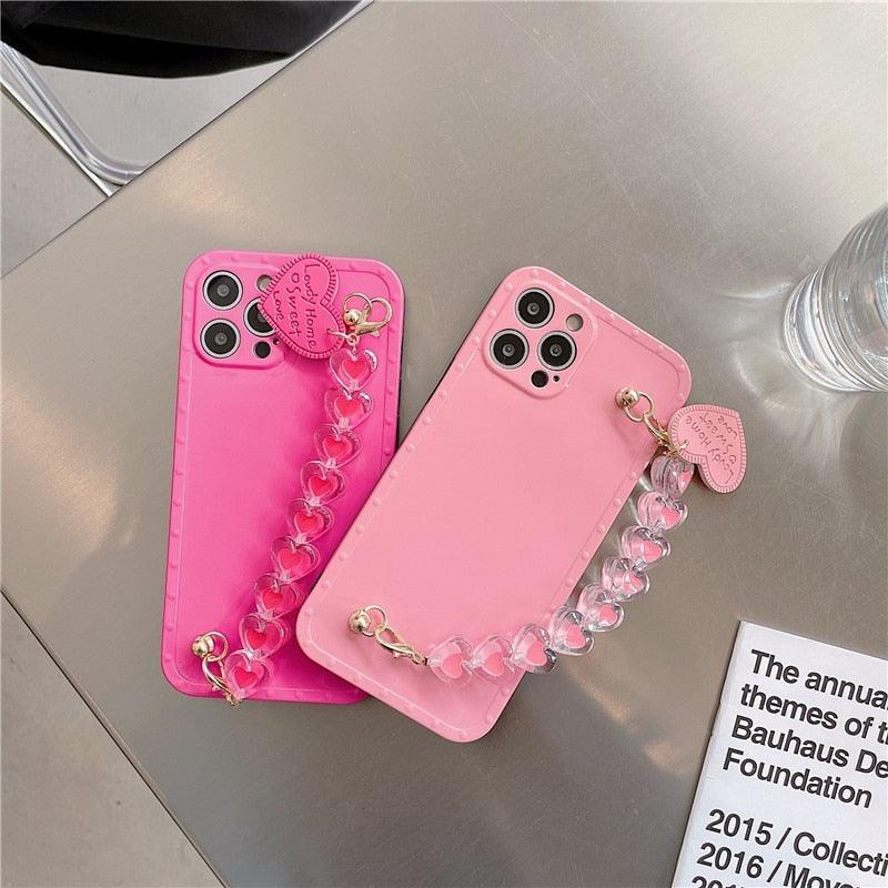 Cute Heart Chain Cute Case Luxury 3D Love Heart Wristband Girl Soft Case For iPhone 14 13 11 12 Pro Max 7 8 Plus Xr X Xs Silicone Phone Cover  Cute Case Luxury Hearts Case Camera Cover Protective Soft Slim Girly Case Designed for iPhone