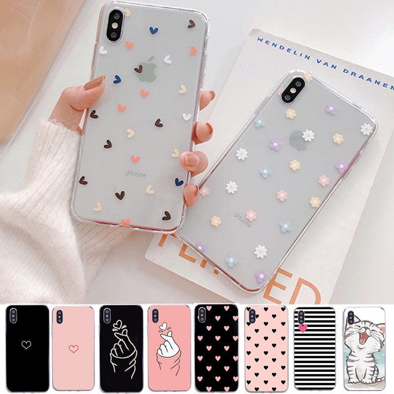 Cute Hearts Pattern Slim Thin Soft Shockproof Silicone Protective Case Case For Iphone 11 Case Cover Silicone Soft Cover For Iphone 5 5s Se 2020 6s 7 8 Plus Xs 11 Pro Max X Xr