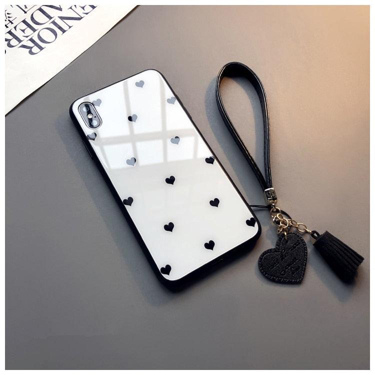 Cute Hearts Pattern Slim Thin Soft Shockproof Silicone Protective Case Cover For Xiaomi Redmi 9 8 A 9C 7A Case small Love Heart Hard Glass Cover For Redmi Note 11 10 9s 9 pro max 7 8 Pro 10X 5G Give Strap