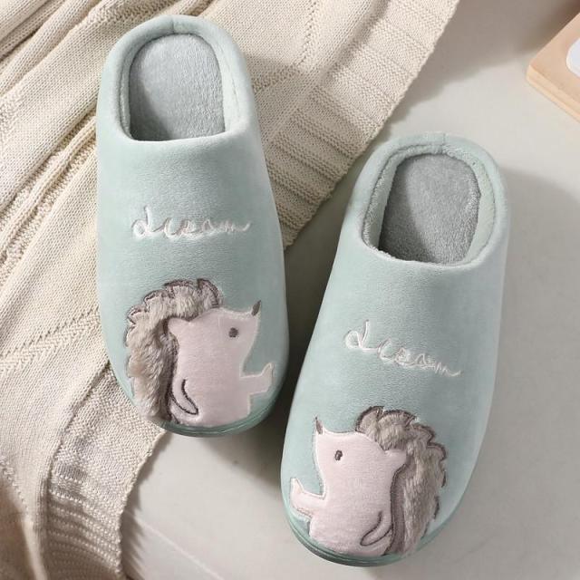 Cute Hedgehog Women Winter Home Slippers Animal Slip On Soft Warm House Shoes Men Couple Indoor Bedroom Footwear Soft Cozy Home Slippers For Women Slip On Comfy Women's Washable Cotton Bedroom Slippers