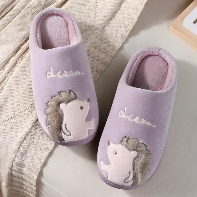 Cute Hedgehog Women Winter Home Slippers Animal Slip On Soft Warm House Shoes Men Couple Indoor Bedroom Footwear Soft Cozy Home Slippers For Women Slip On Comfy Women's Washable Cotton Bedroom Slippers