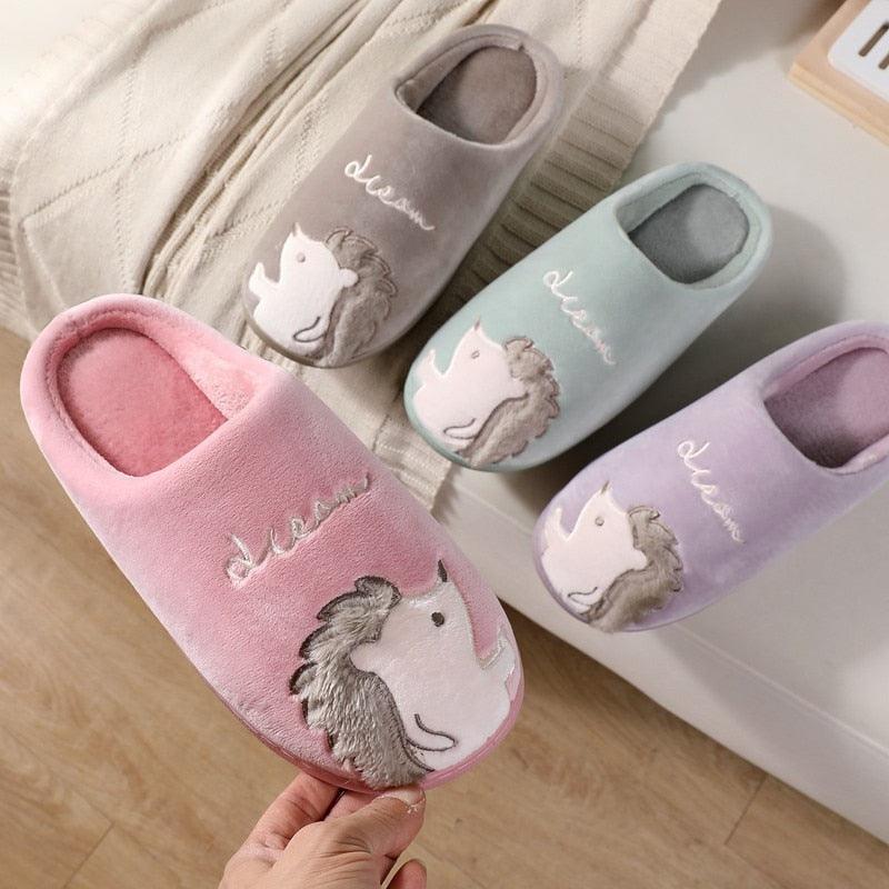 Cute Hedgehog Women Winter Home Slippers Animal Slip On Soft Warm House Shoes Men Couple Indoor Bedroom Footwear Soft Cozy Home Slippers For Women Slip On Comfy Women's Washable Cotton Bedroom Slippers