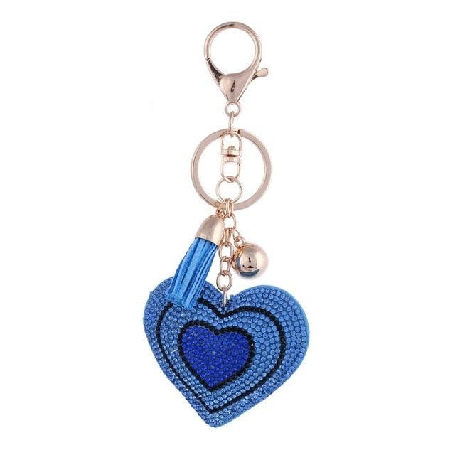 Cute Leather Heart Tassel Key Holder Metal Crystal Key Chain Keyring Rhinestone Heart Shape Keychains Glitter Crystal Heart Tassel Keychains Charm Keychain Bag Auto Pendant Gift