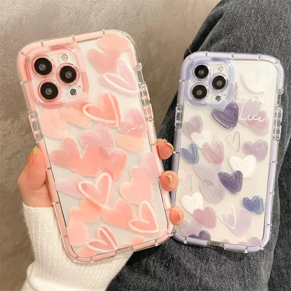 Cute Love Heart Soft Shockproof Bumper Transparent Phone Case For iPhone 12 13 Pro Max Silicone Back Cover Case  Cute Side Small Pattern for Women Girls Soft Silicone Shockproof Protective Cover