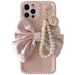 Cute Luxury Fashion 3d Bow Pearl Bracelet Girl Soft Case For iPhone 11 12 13 Pro Max 7 8 Plus Xr X Xs Se Anti-drop Cover Pearl Chain Bow Phone Case Ideal for iPhone Elegant Phone Case