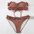 Cute Pink Strapless Lace Solid Swimsuit Bikini Two Piece Metal Wire Women Swimwear Women's High Cut Bikini Set Strapless 2 Pieces Bathing Suit Swimsuit Push Up Summer Beachwear Bathing Suit