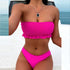 Cute Pink Strapless Lace Solid Swimsuit Bikini Two Piece Metal Wire Women Swimwear Women's High Cut Bikini Set Strapless 2 Pieces Bathing Suit Swimsuit Push Up Summer Beachwear Bathing Suit