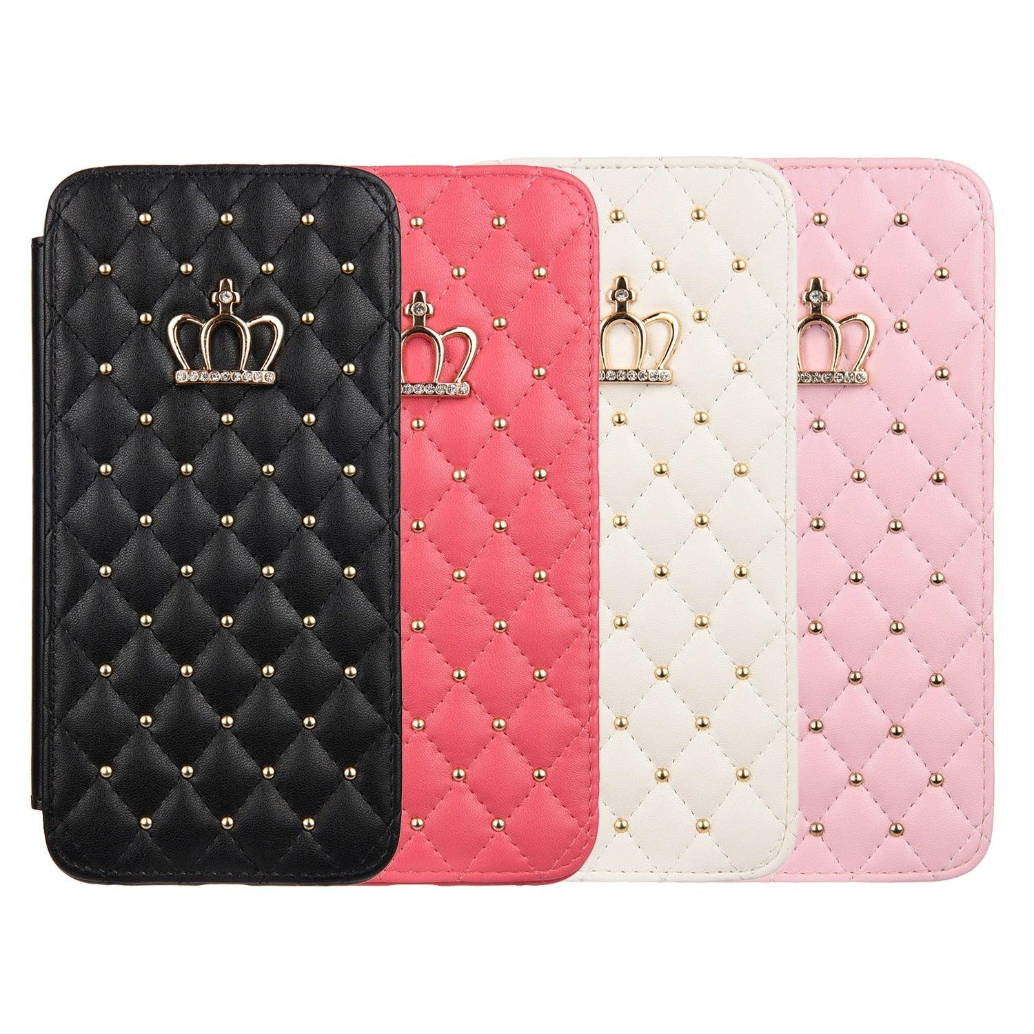 Cute Pink Wallet Flip Leather Phone Case For iPhone 14 13 12 Pro Max 11 Xr Xs X Cute Crown Cover For 7 8 Plus Card  Shock Absorption Card Pocket Pocket Full Protection Horizontal Stand Function Leather Phone Case