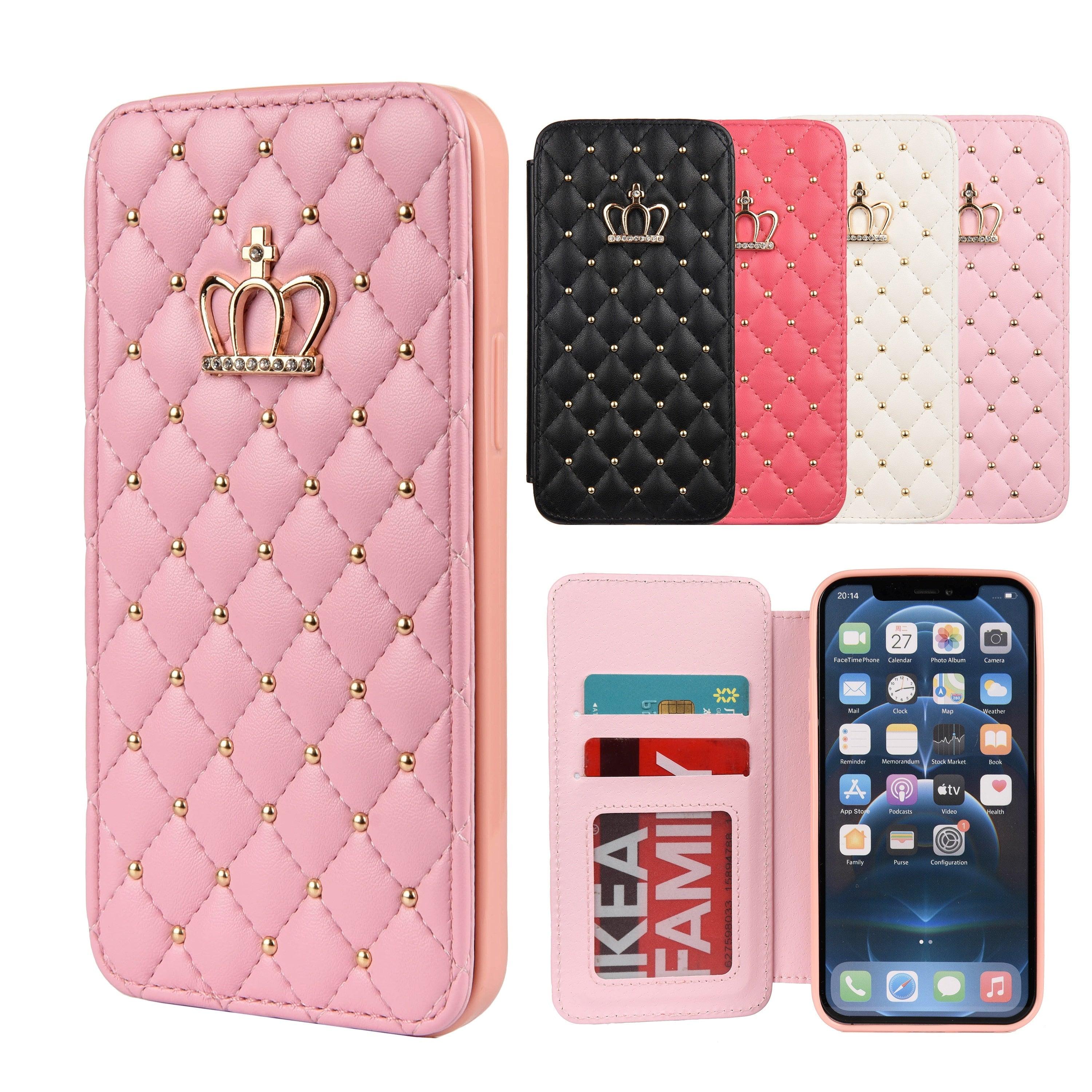 Cute Pink Wallet Flip Leather Phone Case For iPhone 14 13 12 Pro Max 11 Xr Xs X Cute Crown Cover For 7 8 Plus Card  Shock Absorption Card Pocket Pocket Full Protection Horizontal Stand Function Leather Phone Case