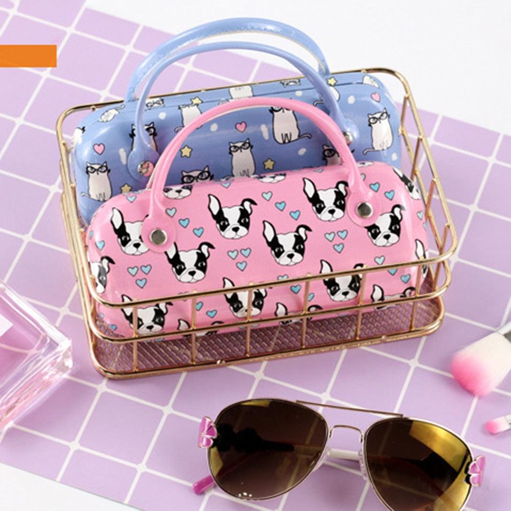 Cute Portable Children Sunglasses Compression Resistant Folding Glasses Case Storage Hard Plastic Clamshells For Kids With Handle Eyeglass Case Glasses Pouch