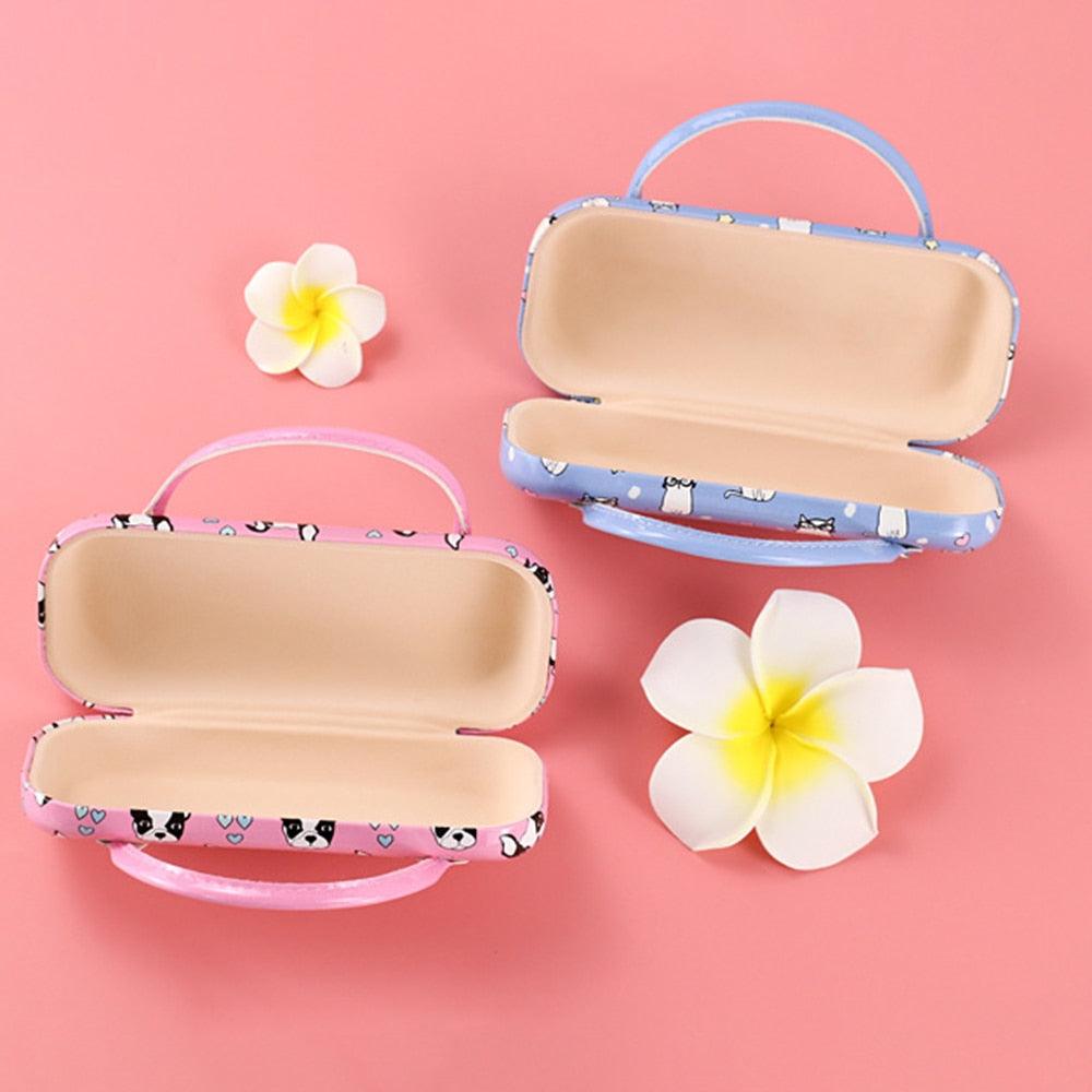 Cute Portable Children Sunglasses Compression Resistant Folding Glasses Case Storage Hard Plastic Clamshells For Kids With Handle Eyeglass Case Glasses Pouch