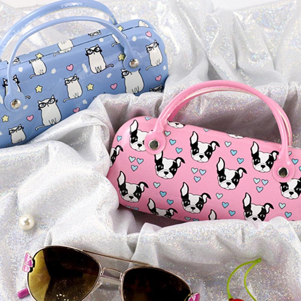 Cute Portable Children Sunglasses Compression Resistant Folding Glasses Case Storage Hard Plastic Clamshells For Kids With Handle Eyeglass Case Glasses Pouch