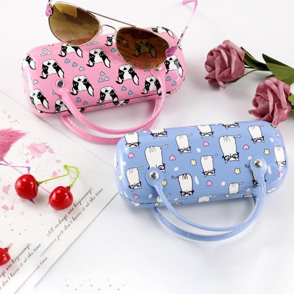 Cute Portable Children Sunglasses Compression Resistant Folding Glasses Case Storage Hard Plastic Clamshells For Kids With Handle Eyeglass Case Glasses Pouch