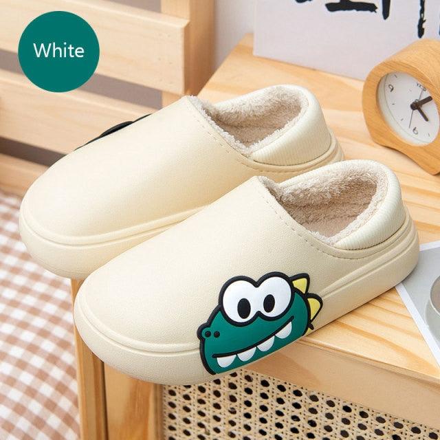 Cute Side Bear Waterproof Cotton Women Shoes Winter Warm Indoor Outdoor Wrapped Heel Slippers EVA Comfort Memory Foam Slippers Waterproof Non Skid Warm Washable Cotton Shoes Loafer Slippers